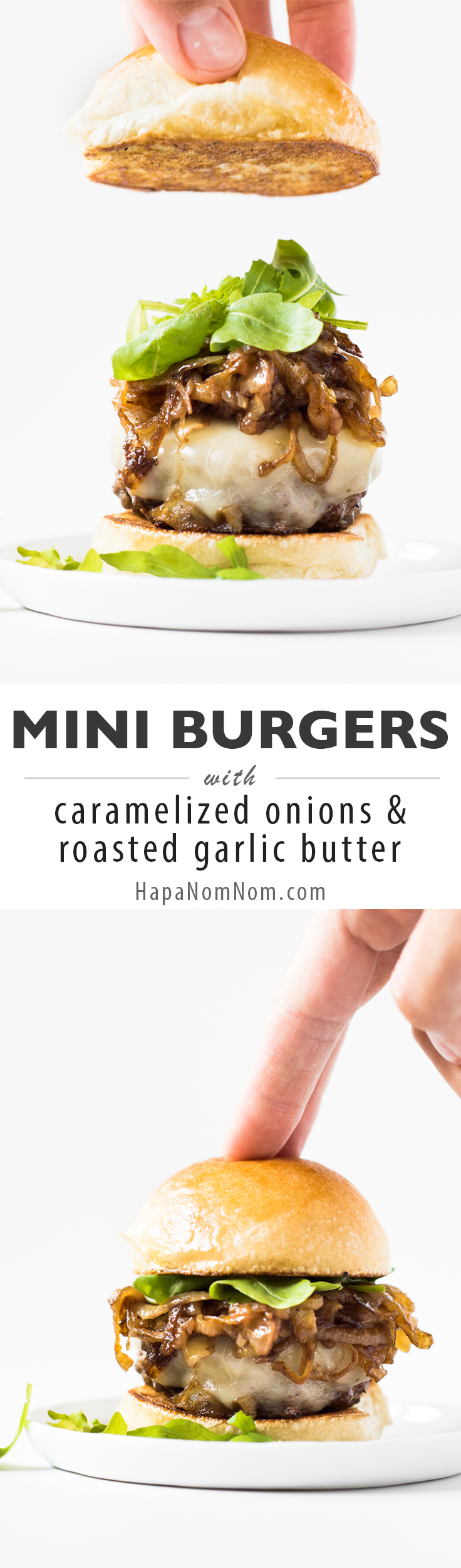 Mini Burgers with Caramelized Onions & Roasted Garlic Butter