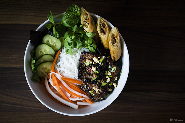 Bun Thit Nuong Cha Gio Grilled Pork and Spring Rolls with Noodles