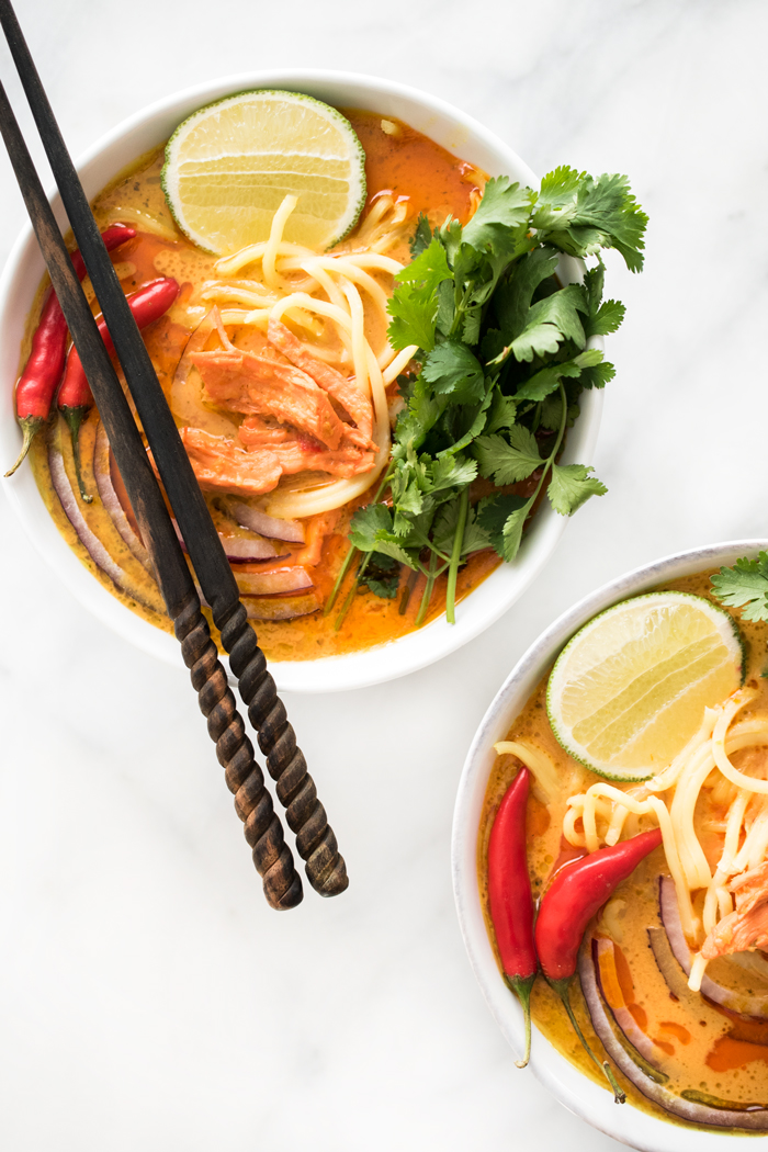 This Spicy Thai Curry Noodle Soup is rich, creamy, and packed with complex and bold flavors. One bite and you'll be truly amazed that this entire dish can be on the table in about 30 minutes.