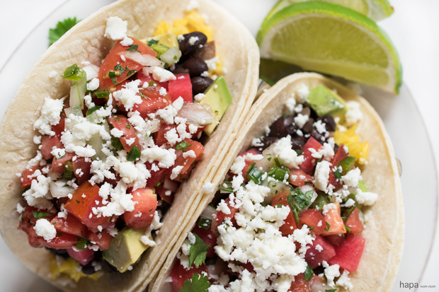 These vegetarian Black Bean Tacos are healthy, filling, and packed with a ton of flavor! Go ahead... have another one.