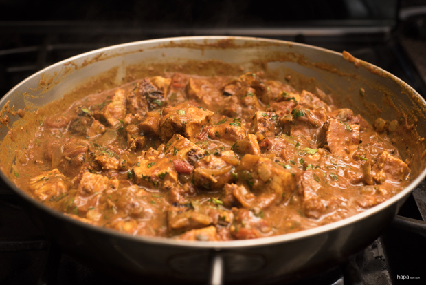 Chicken Tikka Masala is made of succulent pieces of chicken enveloped in a spicy and creamy sauce.