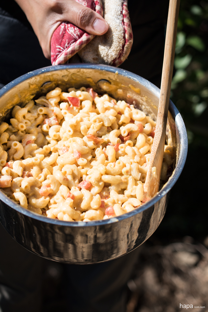 Camping Mac n' Cheese is SUPER quick, SO easy, and only uses ONE POT! You can have an incredible dinner made in the great outdoors in under 10 minutes! 
