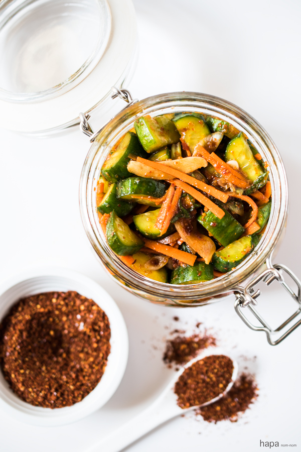 Quick Cucumber Kimchi - great on it's own or on a hamburger or hotdog!