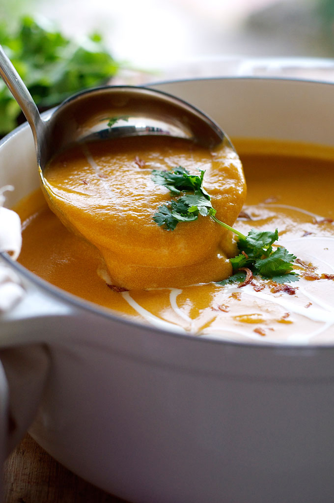 Pumpkin Soup with Coconut Milk, Thai Red Curry Paste, and Lemongrass Recipe