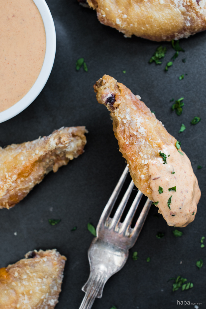 Truly Crispy Oven Baked Wings with Smoky Spicy Chipotle Dipping Sauce