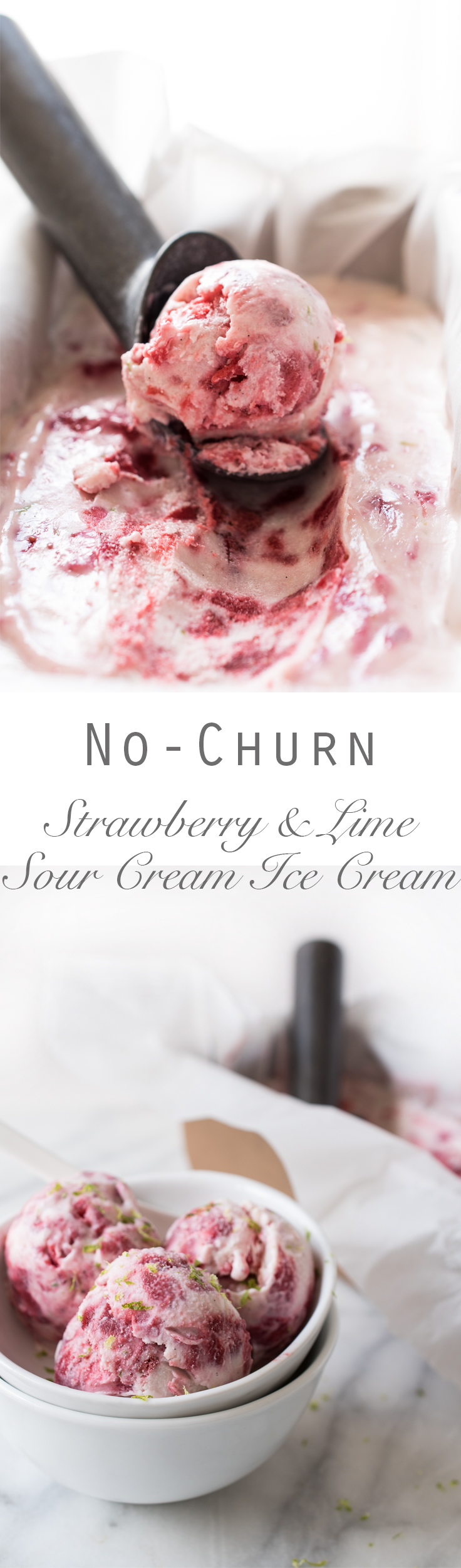 No-Churn Strawberry and Lime Sour Cream Ice Cream
