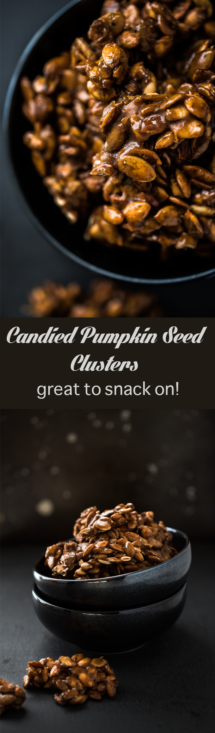 Candied Pumpkin Seed Clusters with pumpkin pie spices - great to snack on and totally delicious! 