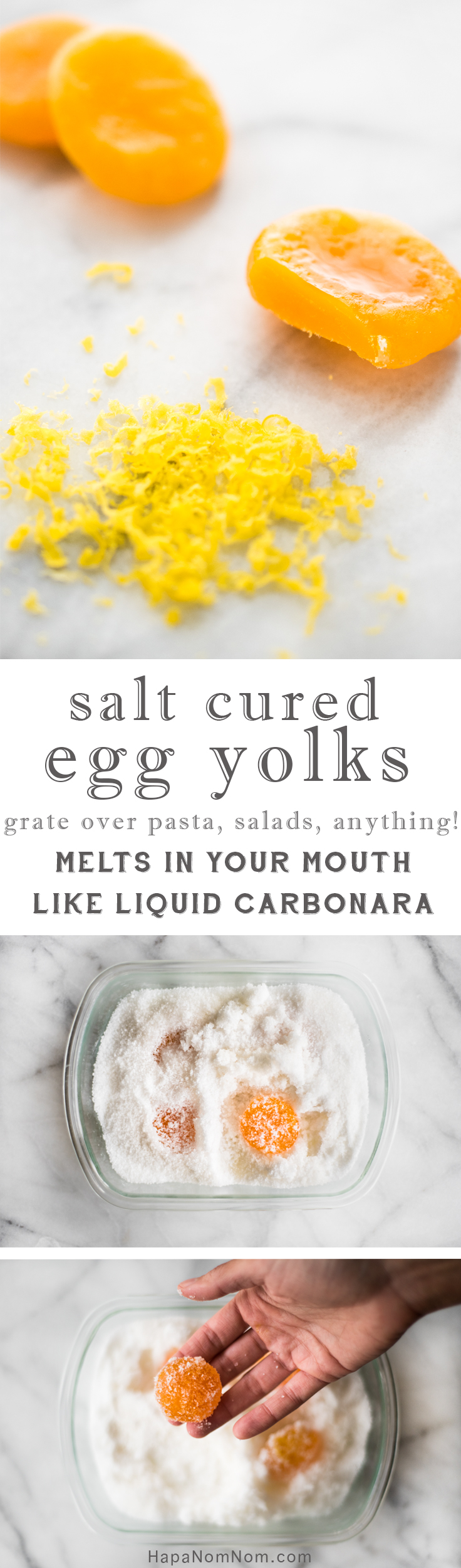 Golden curls of grated, Salt Cured Eggs melts in your mouth like liquid carbonara!