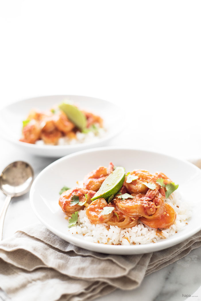 Lime, Coconut, & Shrimp - the Trifecta is Compete in This Burmese-Inspired Spicy Chili Garlic Shrimp with Coconut Rice and a Squeeze of Fresh Lime. Healthy and Totally Delicious!