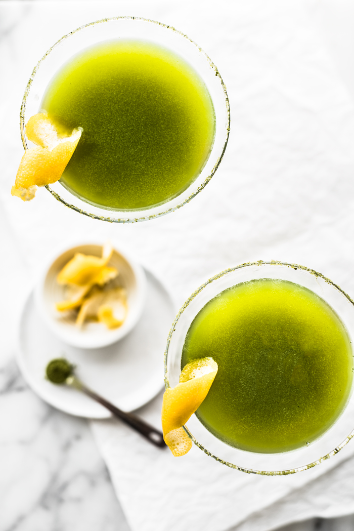 A Japanese twist on a lemon drop cocktail, the earthy-grassy matcha pairs beautifully with the sweet and sour qualities of honey and lemon.