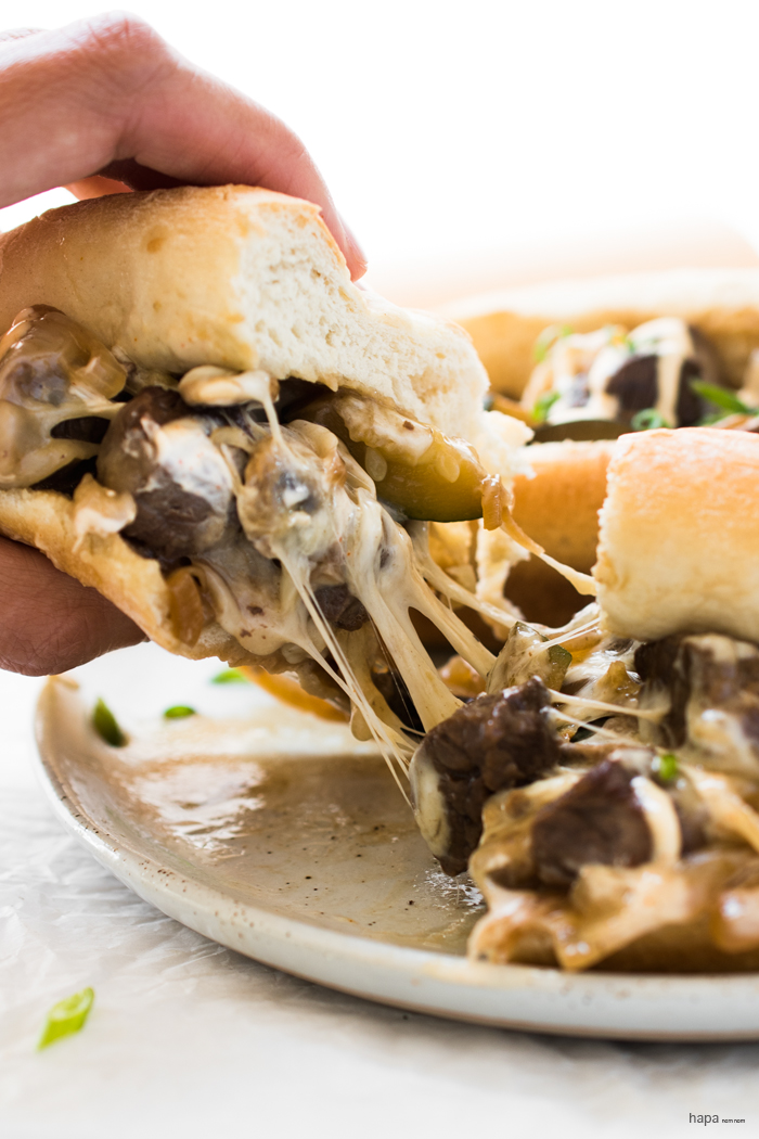 Japanese Steak Sandwich with Hibachi Steak Sauce - It's a bit of Japanese steakhouse meets a Philly cheese steak. And yes, it's as awesome as it sounds! This is like shovel into your mouth, don't care who see's you dripping steak juice all over, kind of awesome! 