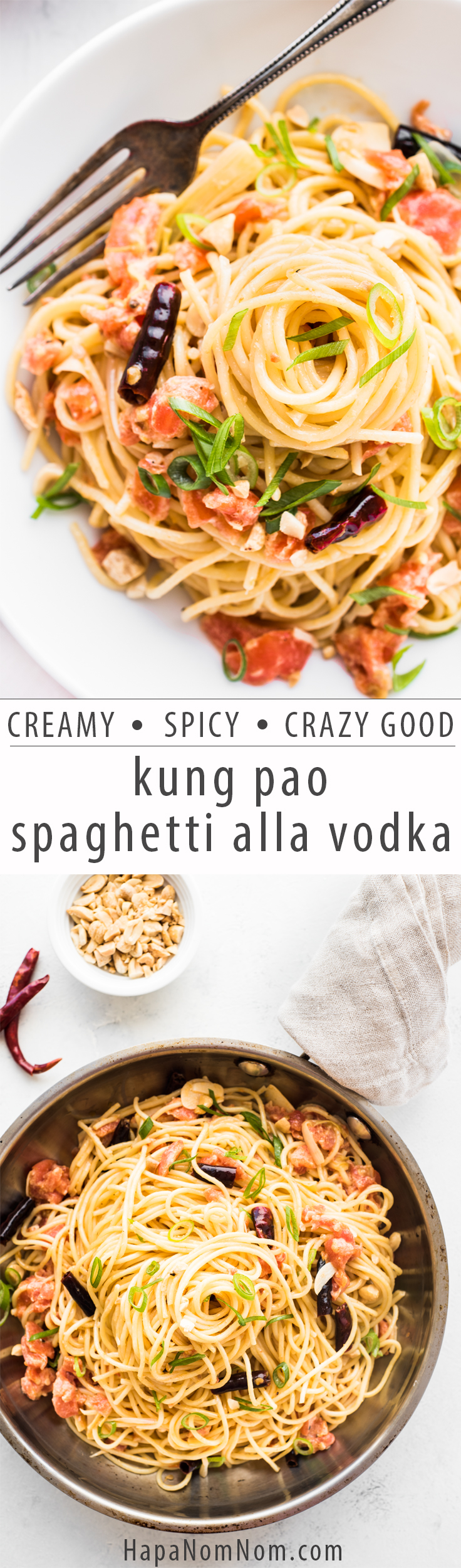 Kung Pao Spaghetti alla Vodka - a Sichuan-style pasta with vodka sauce. You may be familiar with California Pizza Kitchen's uber popular Kung Pao Spaghetti. Think of that spicy kung pao taste with a rich and creamy vodka sauce. It's a dish that will have you going back for extra helpings! 
