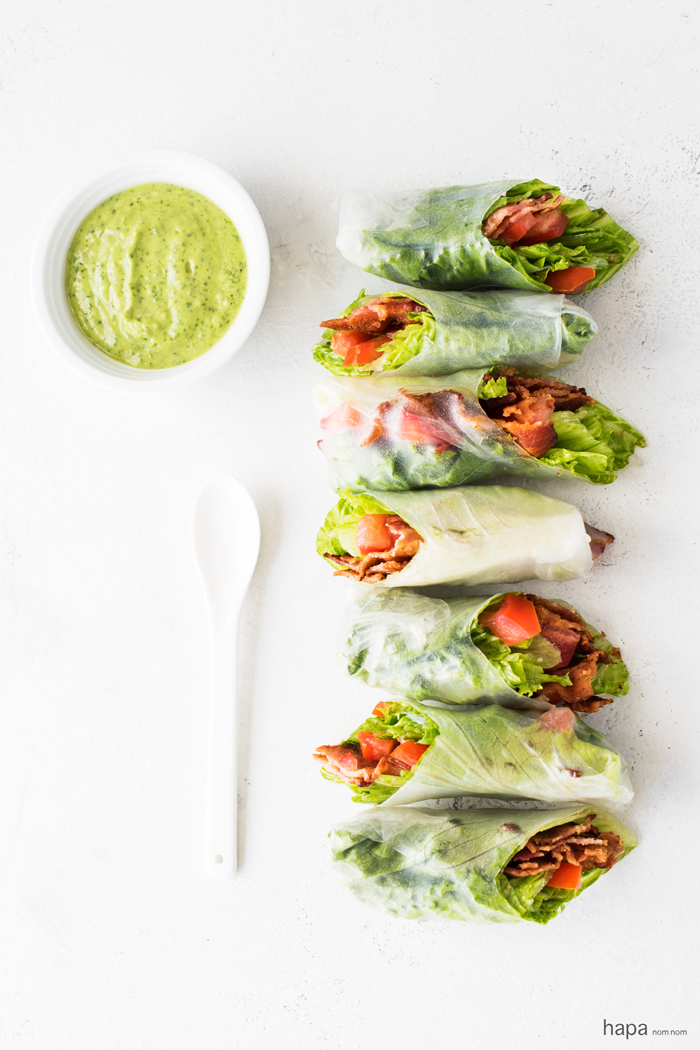 BLT Summer Rolls with Avocado Dipping Sauce