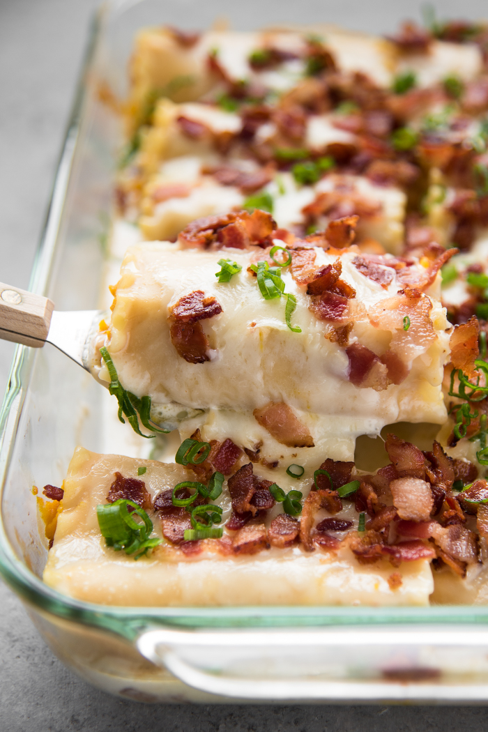 Roasted Kabocha Lasagna with Sake Cream Sauce and Crispy Bacon